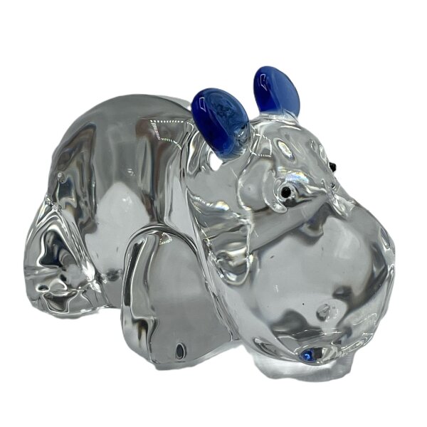 Glaskunst Nilpferd - Elegante Glasfigur mit blauen Akzenten